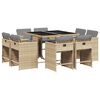 vidaXL Set comedor de jard&iacute;n 9 pzas con cojines rat&aacute;n sint&eacute;tico beige