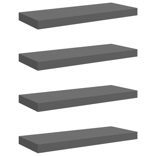 vidaXL Estantes flotante de pared 4 uds MDF gris brillo 60x23,5x3,8 cm