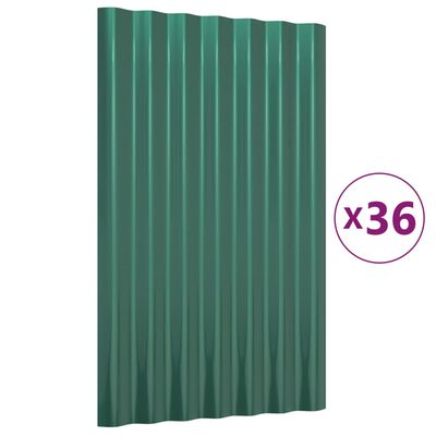 vidaXL Paneles de tejado 36 unidades acero recubierto verde 60x36 cm