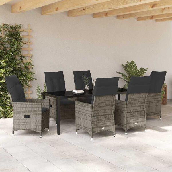 vidaXL Conjunto de Comedor de Jard&iacute;n 7 pcs Gris rat&aacute;n sint&eacute;tico