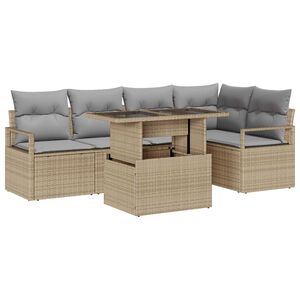 vidaXL Conjunto de sof&aacute; de jard&iacute;n 6 pcs Beige Polirat&aacute;n