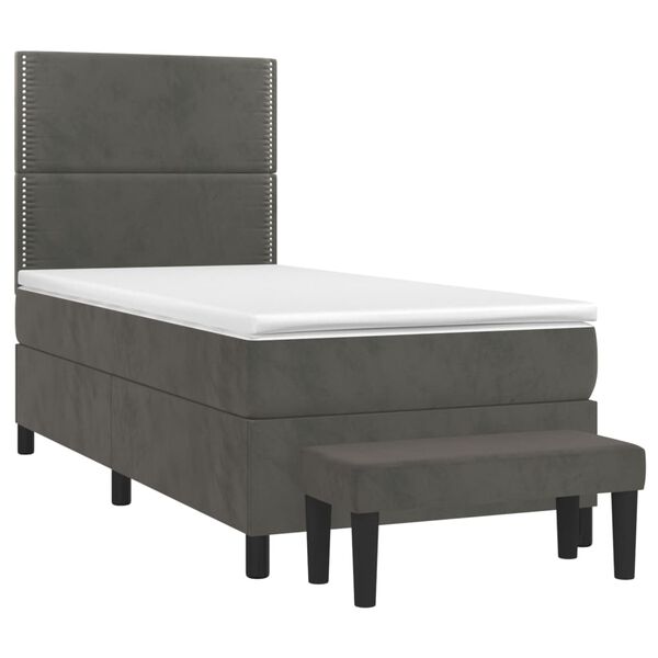 vidaXL Cama box spring con colch&oacute;n terciopelo gris oscuro 90x200 cm
