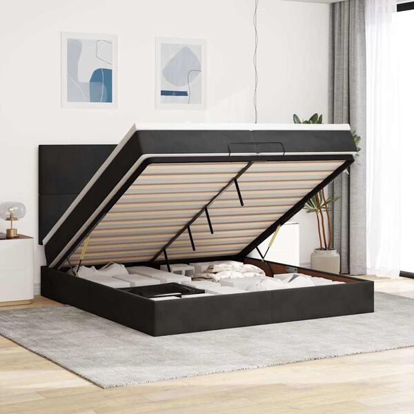 vidaXL Estructura de cama otomana colchones terciopelo negro 200x200cm