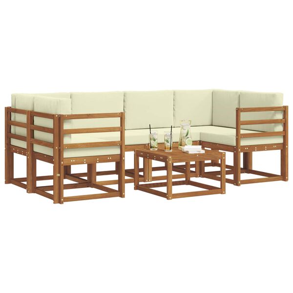 vidaXL Conjunto de sof&aacute;s de exterior con coj&iacute;n 7 pcs Natural y Crema