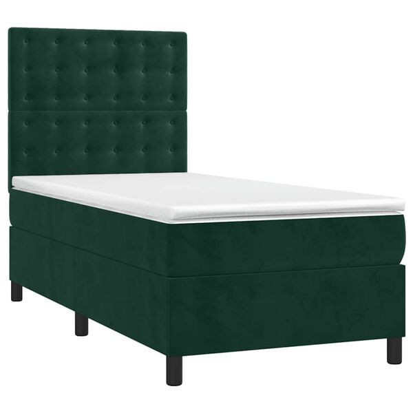 vidaXL Cama box spring con colch&oacute;n terciopelo verde oscuro 90x200 cm