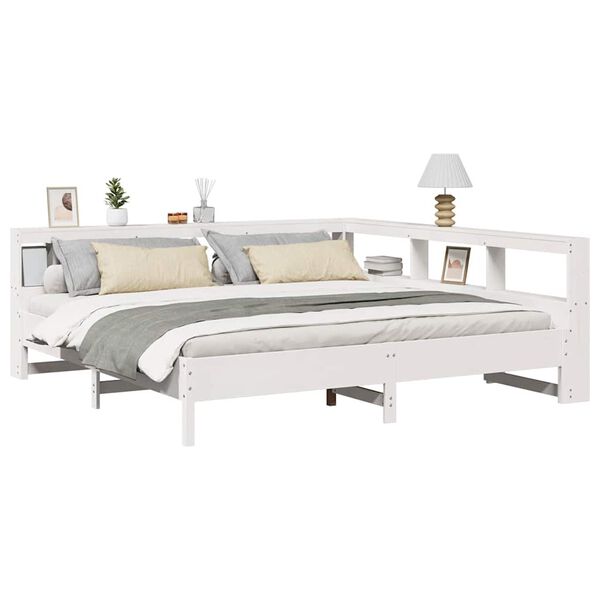 vidaXL Cama con estanter&iacute;a sin colch&oacute;n madera maciza blanca 180x200 cm