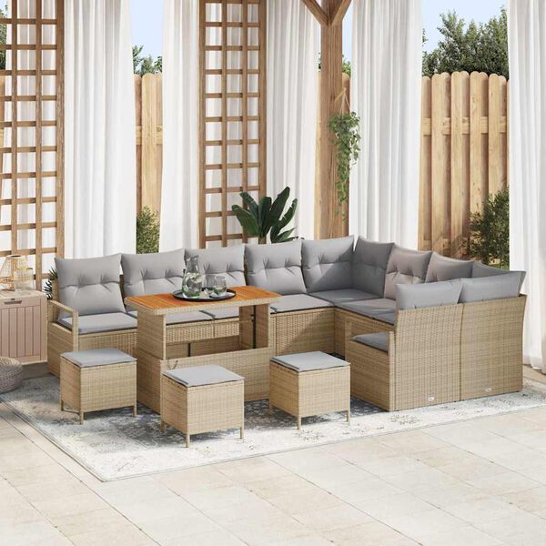 vidaXL Conjunto de sof&aacute; de jard&iacute;n con coj&iacute;n 13 pcs Beige y Gris Claro