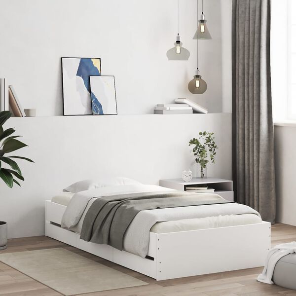vidaXL Cama con cajones madera de ingeniería blanca 90x200 cm