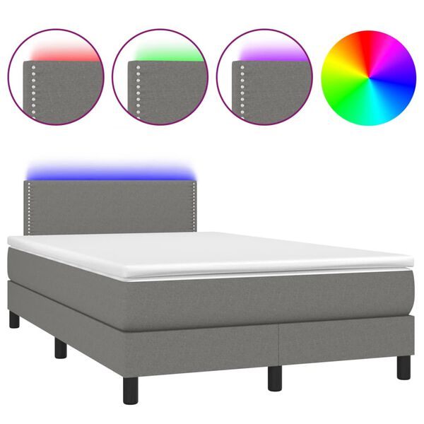 vidaXL Cama box spring con colch&oacute;n y LED tela gris oscuro 120x200 cm