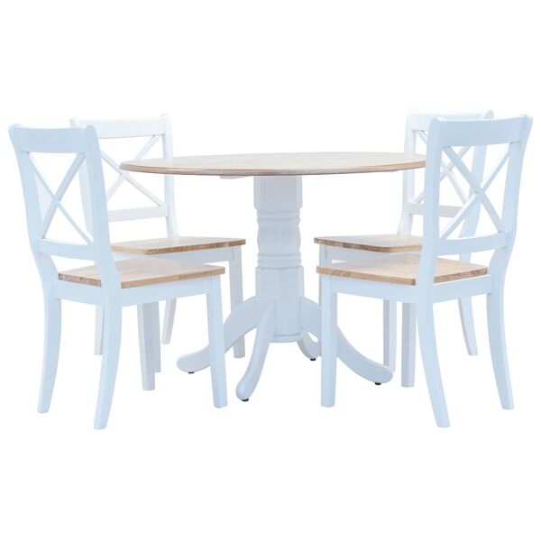 vidaXL Juego de comedor 5 piezas madera maciza de caucho blanco marrón