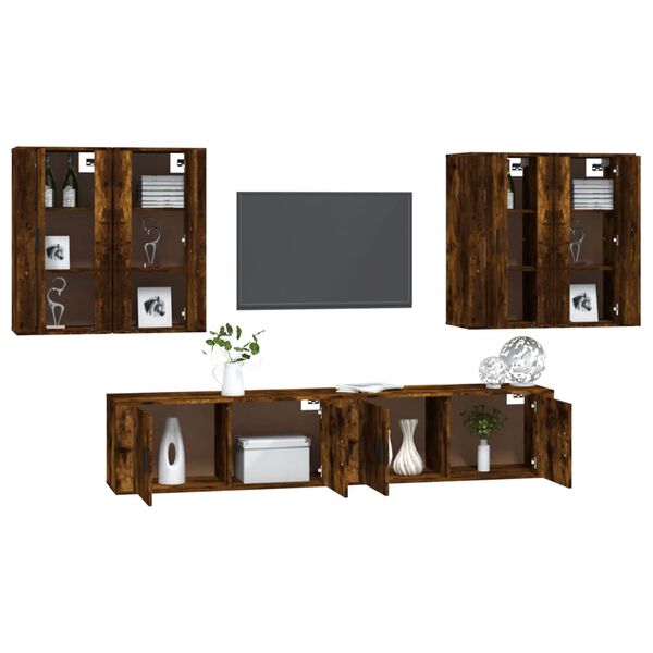 vidaXL Set de muebles de TV 6 pzas madera contrachapada roble ahumado
