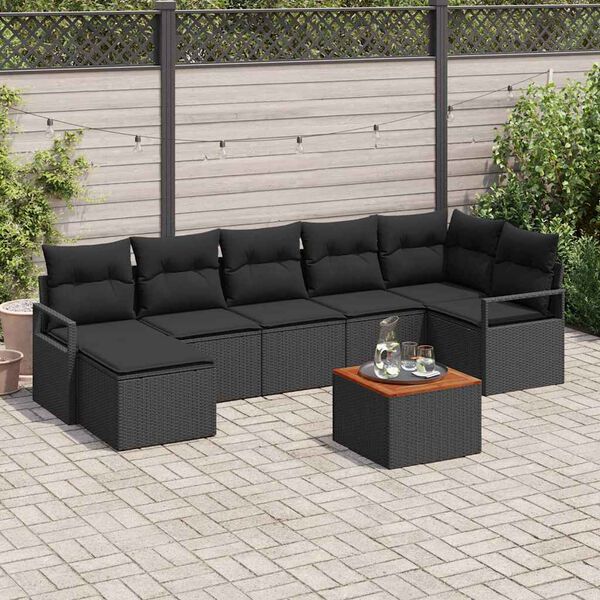 vidaXL Conjunto de sof&aacute; de jard&iacute;n con coj&iacute;n 8 pcs Negro Polirat&aacute;n