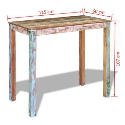 vidaXL Mesa de bar madera maciza reciclada 115x60x107 cm