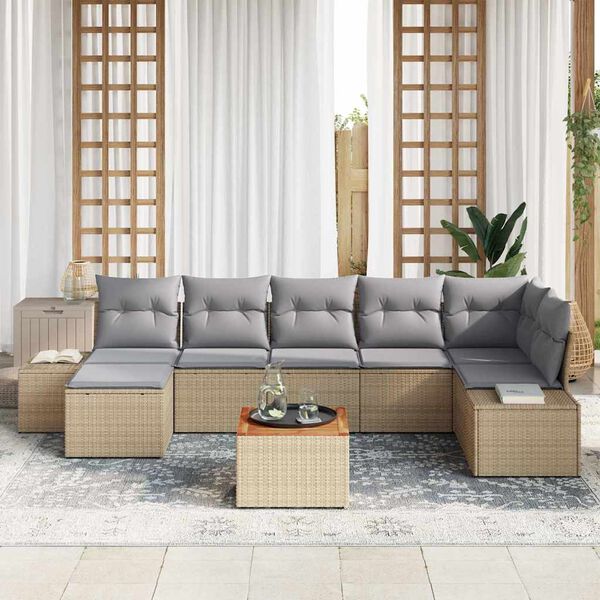 vidaXL Conjunto de sof&aacute; de jard&iacute;n 8 pcs beige y gris claro