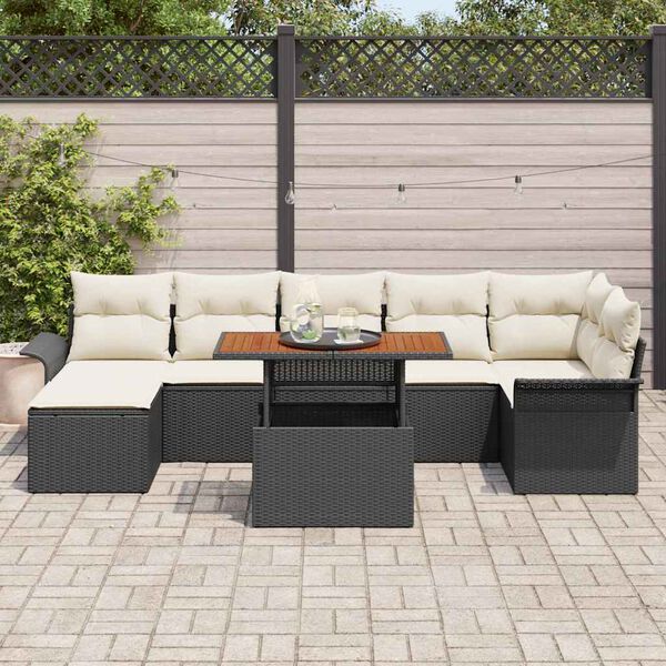 vidaXL Conjunto de sof&aacute; de jard&iacute;n 8 pcs Negro Polirat&aacute;n