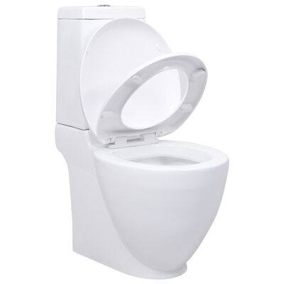 vidaXL Inodoro WC redondo de cerámica flujo hacia abajo blanco