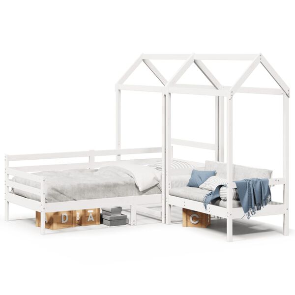 vidaXL Set de sof&aacute; cama y banco con techo madera pino blanco 90x200 cm