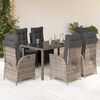 vidaXL Set comedor jard&iacute;n 7 pzas y cojines rat&aacute;n sint&eacute;tico gris