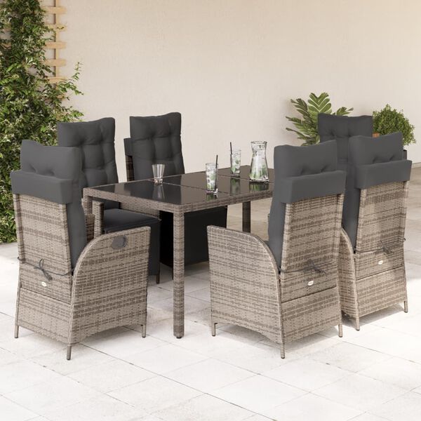 vidaXL Set comedor jard&iacute;n 7 pzas y cojines rat&aacute;n sint&eacute;tico gris