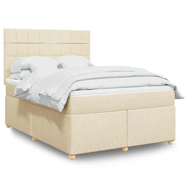 vidaXL Cama box spring con colch&oacute;n tela color crema 140x190 cm