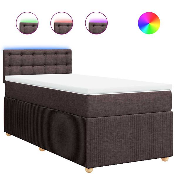 vidaXL Cama box spring con colch&oacute;n tela marr&oacute;n oscuro 90x190 cm