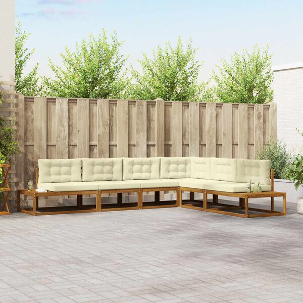 vidaXL Conjunto de sof&aacute;s de exterior 6 Pieza Natural y Crema