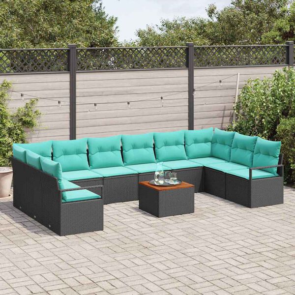 vidaXL Conjunto de sof&aacute;s de jard&iacute;n 11 pcs Negro rat&aacute;n sint&eacute;tico