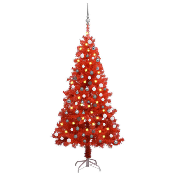 vidaXL &Aacute;rbol de Navidad preiluminado con luces y bolas rojo 150 cm