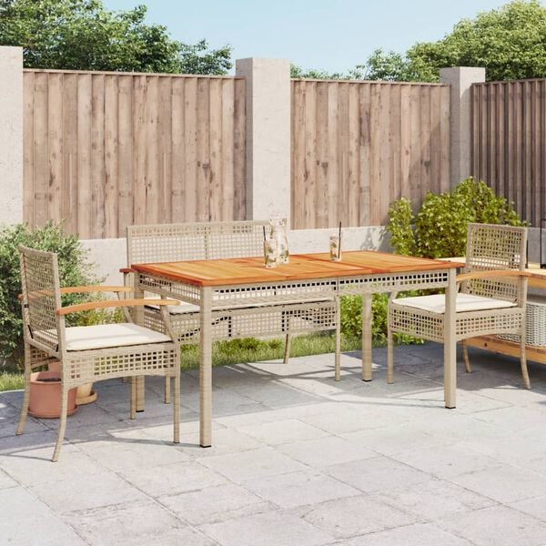 vidaXL Set comedor de jard&iacute;n 5 pzas con cojines rat&aacute;n sint&eacute;tico beige