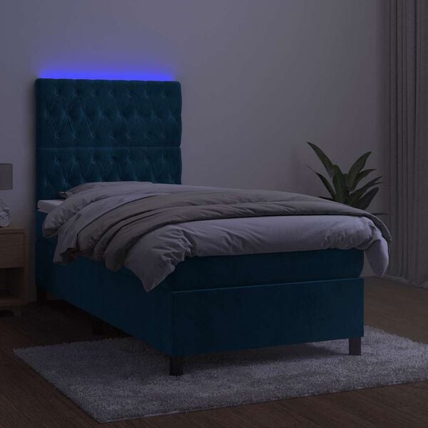 vidaXL Cama box spring colch&oacute;n y LED terciopelo azul oscuro 80x200 cm