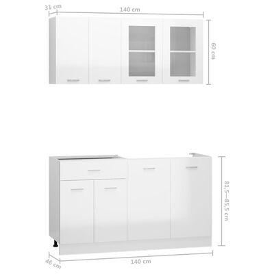 vidaXL Juego muebles de cocina 4 pzas madera ingeniería blanco brillo