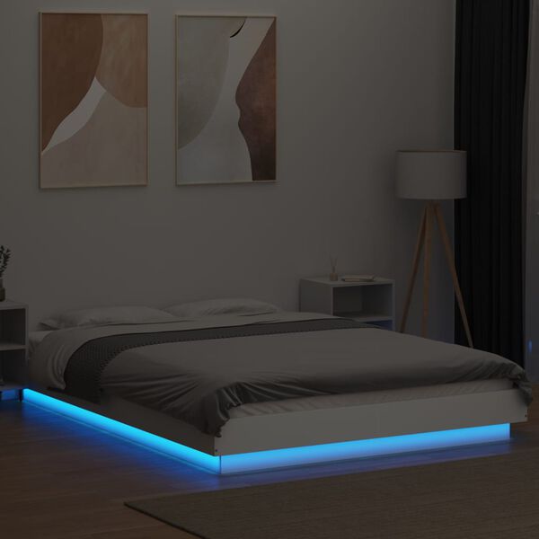 vidaXL Estructura de cama con LED madera ingenier&iacute;a blanco 140x190 cm