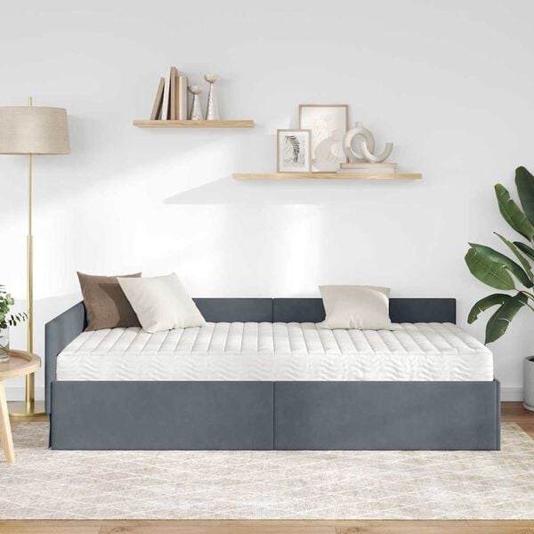 vidaXL Estructura de Cama Esquina con Colch&oacute;n 2 pcs Gris Terciopelo