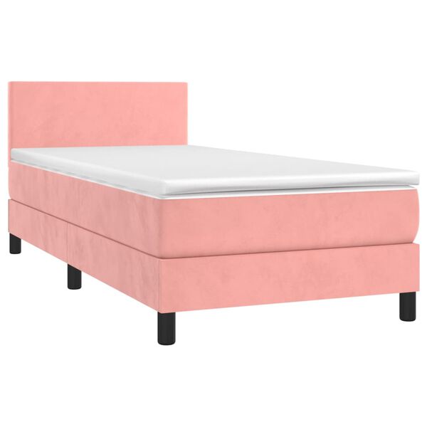 vidaXL Cama box spring colch&oacute;n y LED terciopelo rosa 90x200 cm