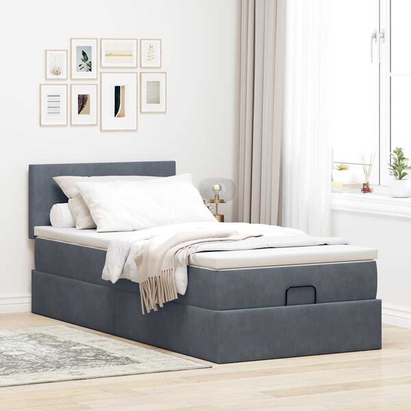vidaXL Estructura cama otomana colch&oacute;n terciopelo gris oscuro