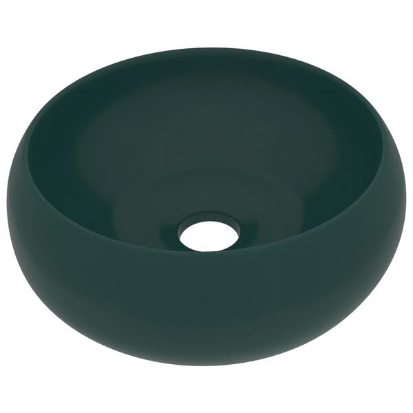 vidaXL Lavabo de lujo redondo cer&aacute;mica verde oscuro mate 40x15 cm