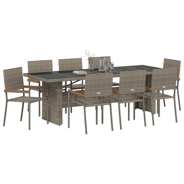 vidaXL Conjunto de Comedor de Jard&iacute;n 9 pcs Gris rat&aacute;n sint&eacute;tico