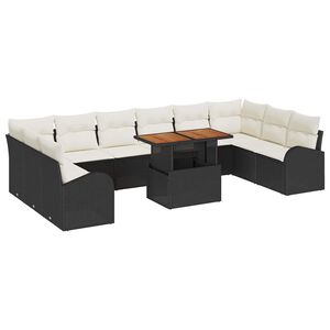 vidaXL Conjunto de sof&aacute; de jard&iacute;n 11 uds. Negro y crema