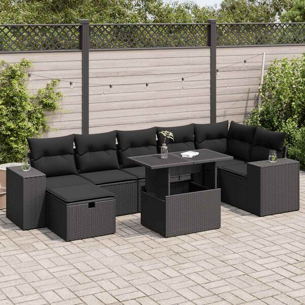 vidaXL Set de muebles de jard&iacute;n 5 pzas y cojines rat&aacute;n sint&eacute;tico negro