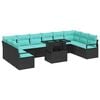 vidaXL Conjunto de sof&aacute; de jard&iacute;n 11 pcs Negro y azul rat&aacute;n sint&eacute;tico