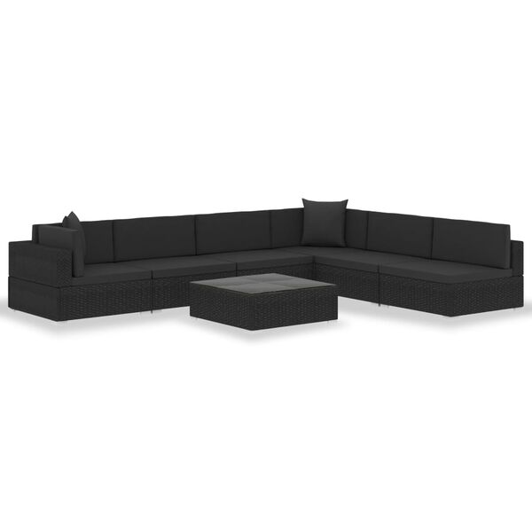 vidaXL Set de muebles de jardín y cojines 7 pzas ratán sintético negro