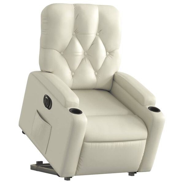 vidaXL Sill&oacute;n reclinable elevable el&eacute;ctrico de cuero sint&eacute;tico crema