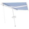 vidaXL Toldo autom&aacute;tico LED sensor de viento azul y blanco 450x350 cm
