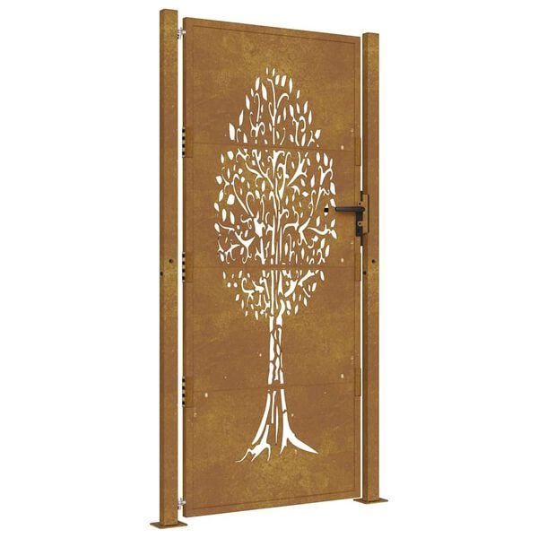 vidaXL Puerta de jardín 100x175 cm de acero corten con diseño de árbol