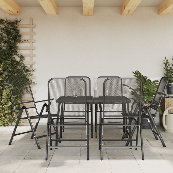 vidaXL Juego de comedor de jardín 7 pzas malla metálica gris antracita