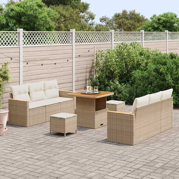 vidaXL Conjunto de sof&aacute;s de jard&iacute;n con coj&iacute;n 11 pcs Beige y Crema