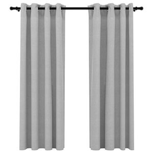vidaXL Cortinas opacas con ojales look de lino 2 pzas gris 140x175 cm