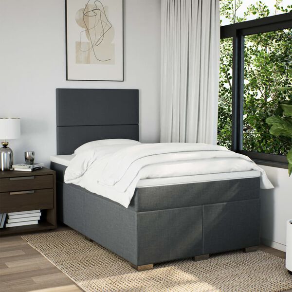 vidaXL Cama box spring con colch&oacute;n tela gris oscuro 120x190 cm