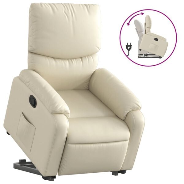 vidaXL Sill&oacute;n reclinable elevable cuero artificial color crema