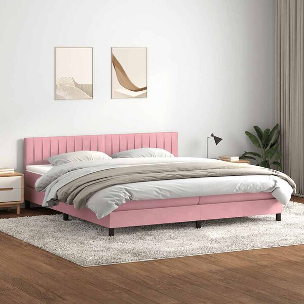 vidaXL Cama box spring con colch&oacute;n terciopelo rosa 180x220 cm